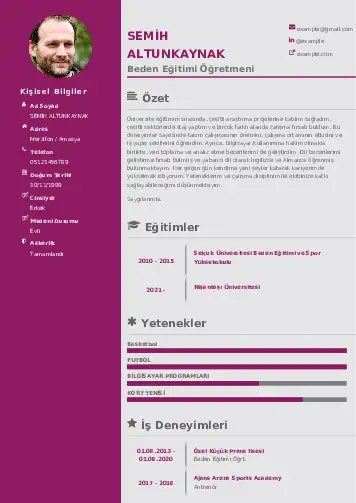 Beden Eğitimi Öğretmeni CV Örnekleri cv indir